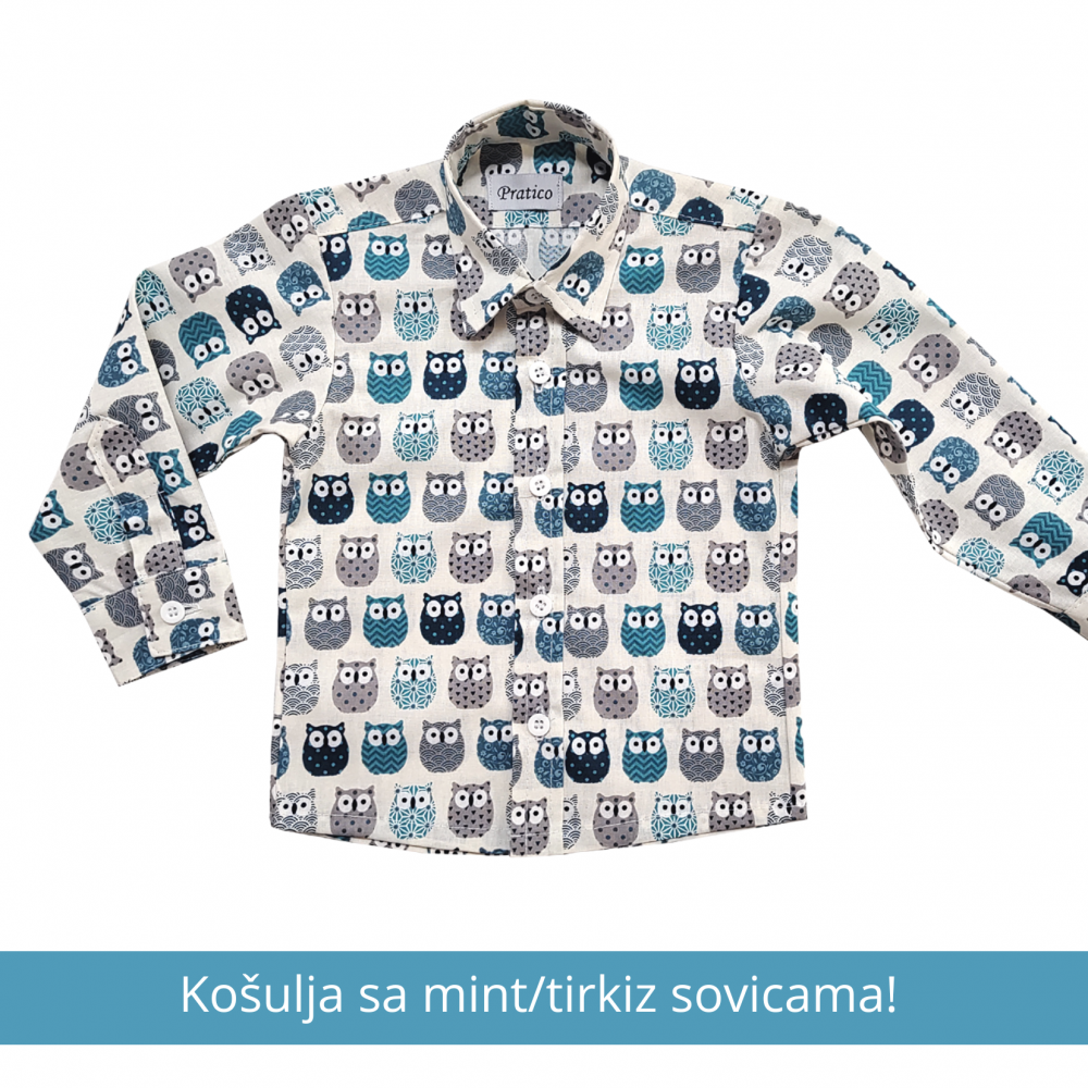 Košulja sa mint/tirkiz sovicama