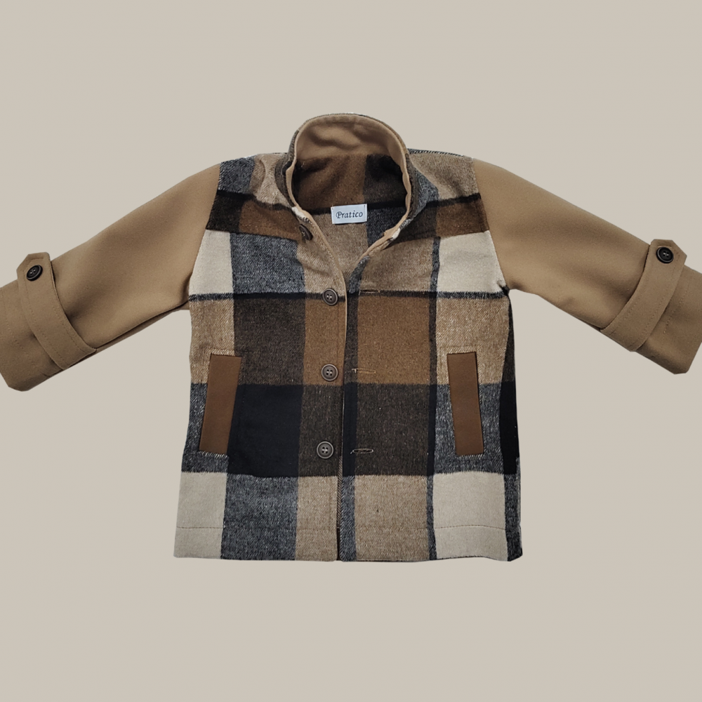 Karirani/braon kaput za male dečake