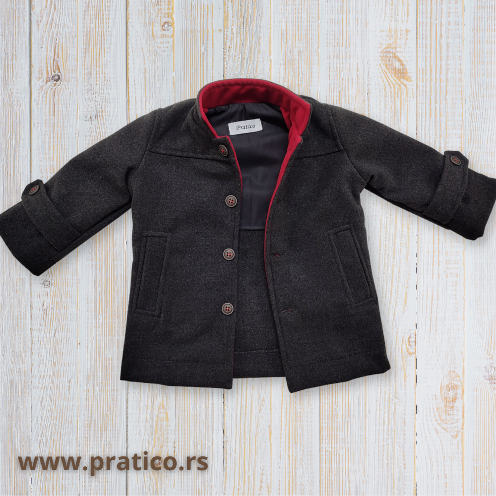 Tamno-sivi/crveni kaput za male dečake