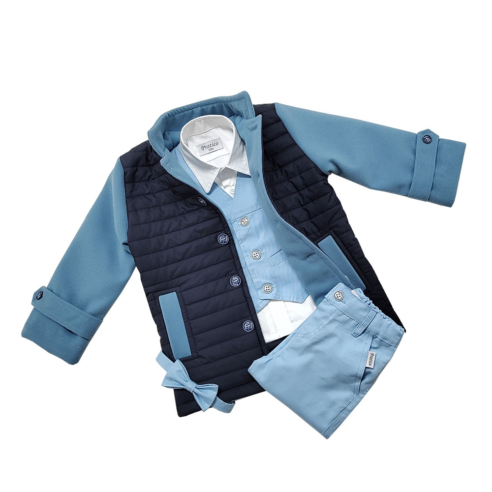 Teget/plavo/beli komplet za male dečake sa jakna-kaputom