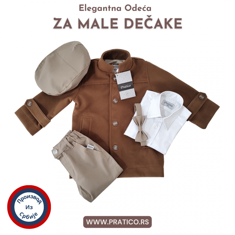 Braon/drap/beli komplet za male dečake sa kaputom