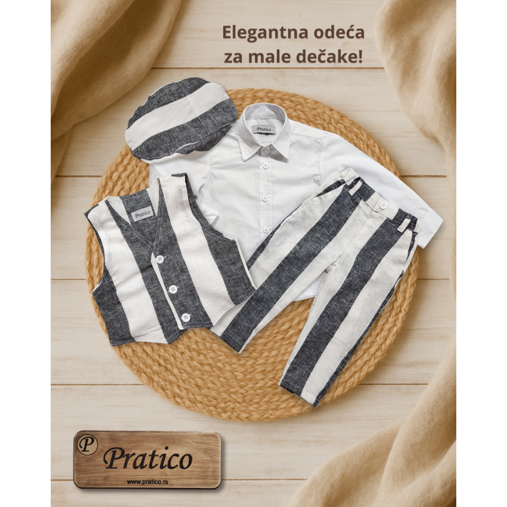 Laneni sivo/beli_2 komplet za male dečake