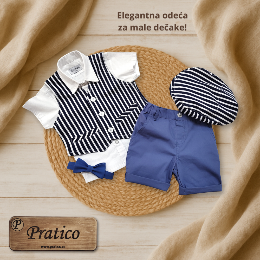 Pruge/indigo/beli letnji komplet za male dečake