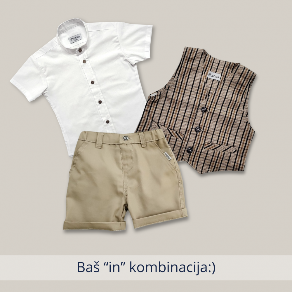 Bež/karirano/beli letnji komplet za male dečake