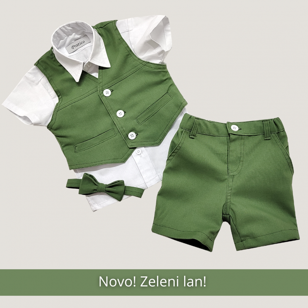 Zeleno/beli laneni komplet za male dečake