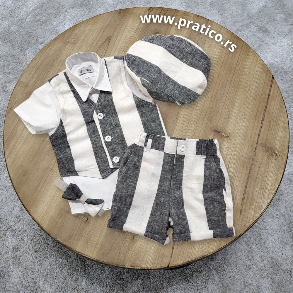 Sivo/beli laneni komplet za male dečake