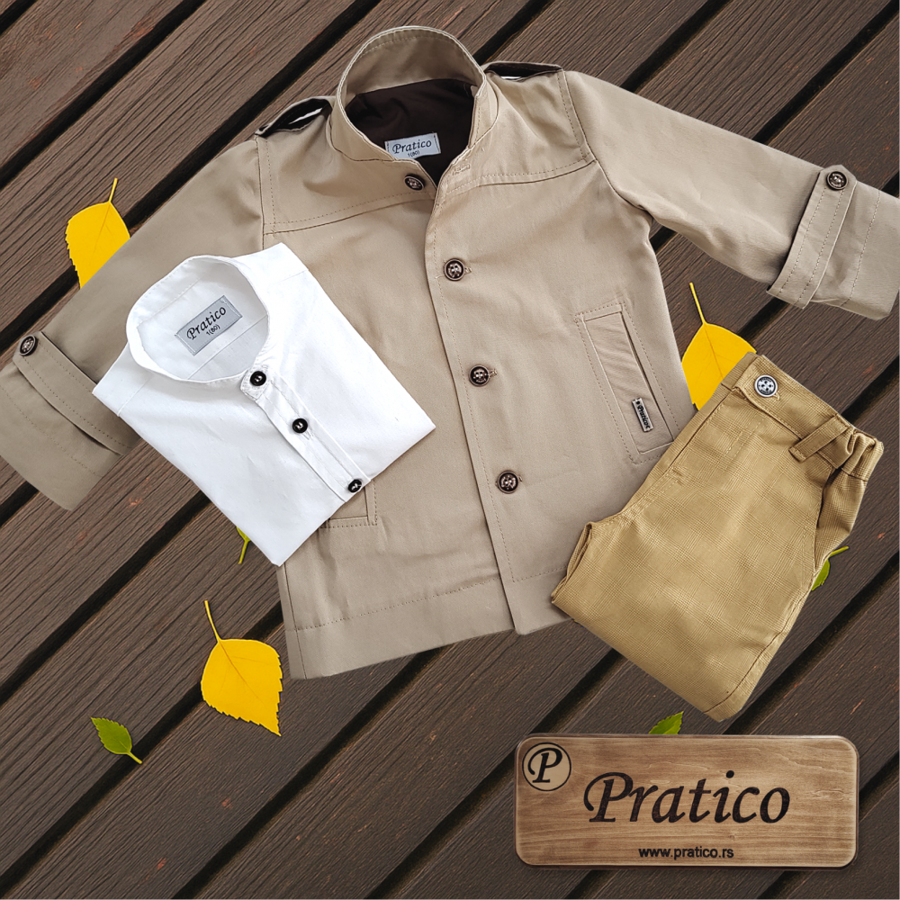 Bež/beli/oker komplet za male dečake sa mantilom