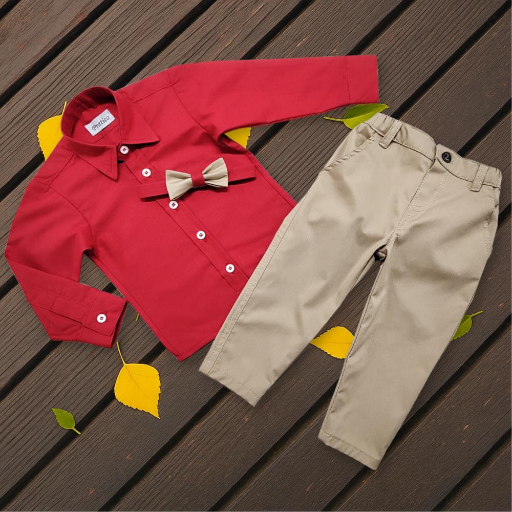 Kapućino-bež/crveni komplet za male dečake