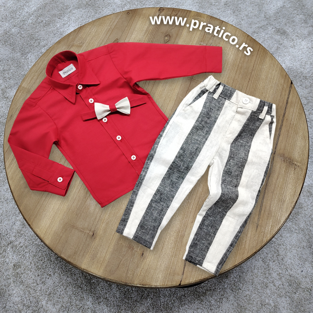 Sivi/pruge/crveni komplet za male dečake