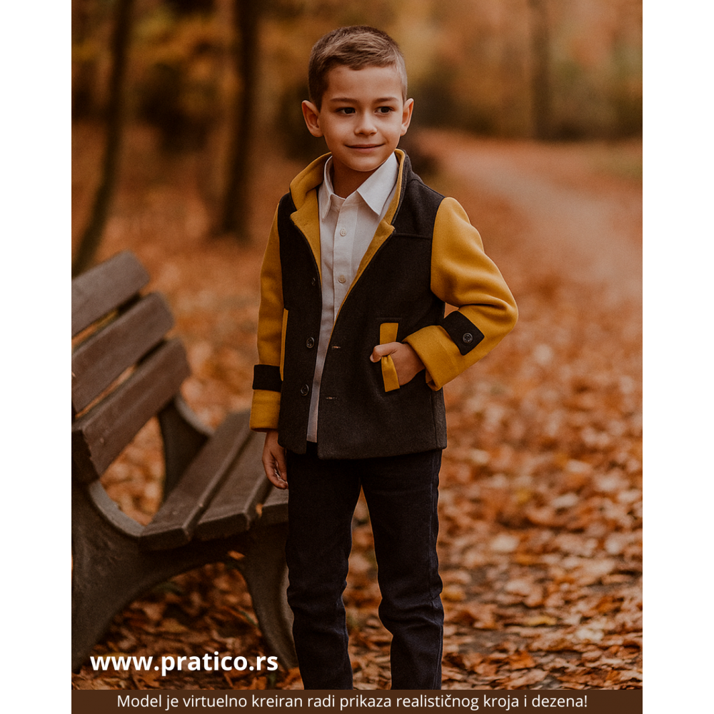 Oker/sivi/crni komplet za male dečake sa kaputom