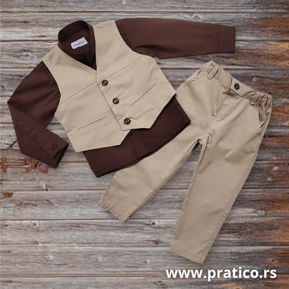 Kapućino-bež/braon komplet za male dečake