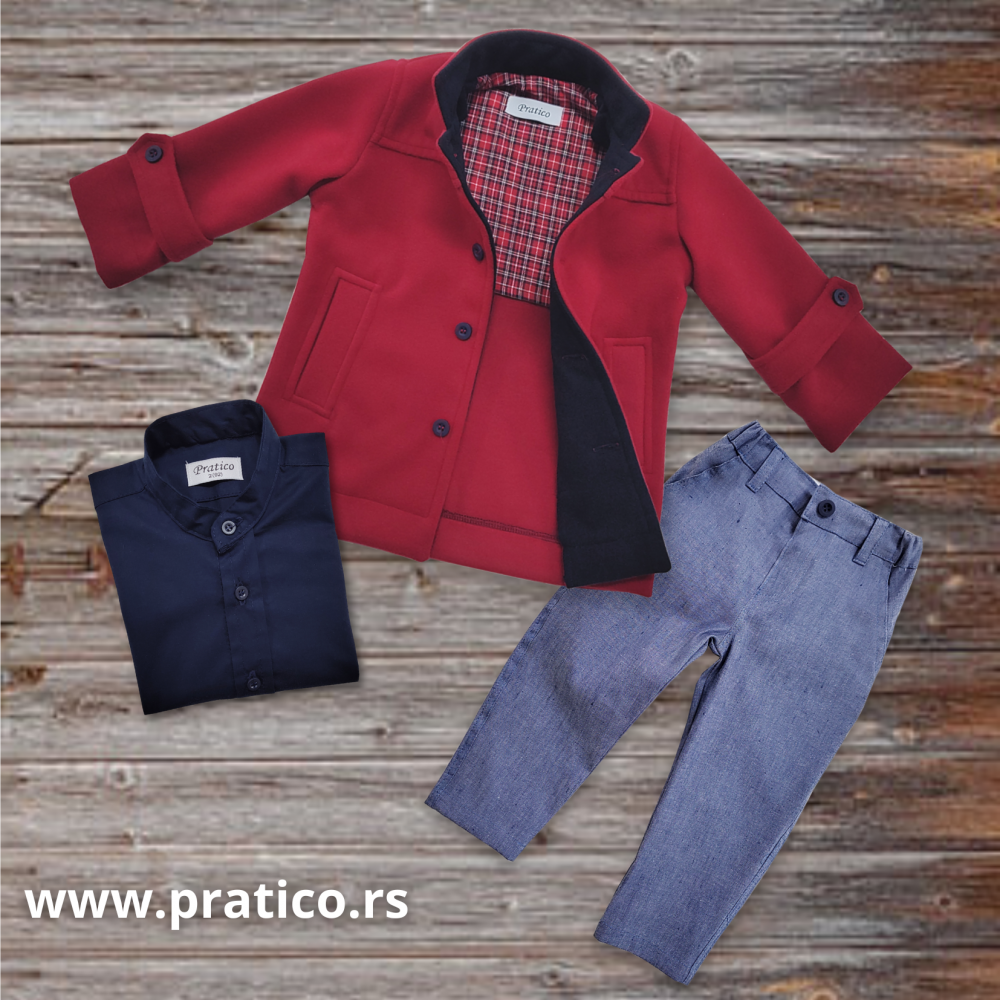 Crveni/teksas/teget komplet sa kaputom