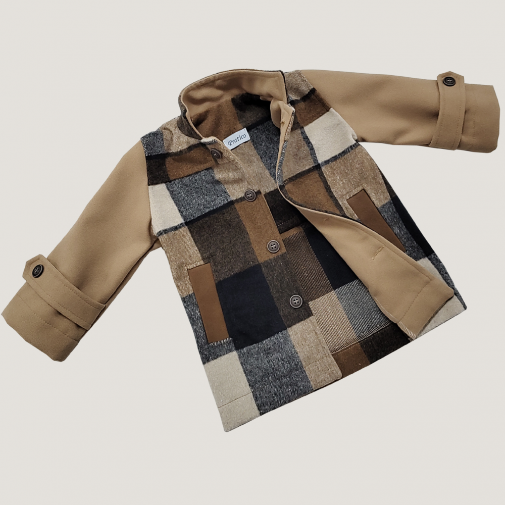 Karirani/braon kaput za male dečake