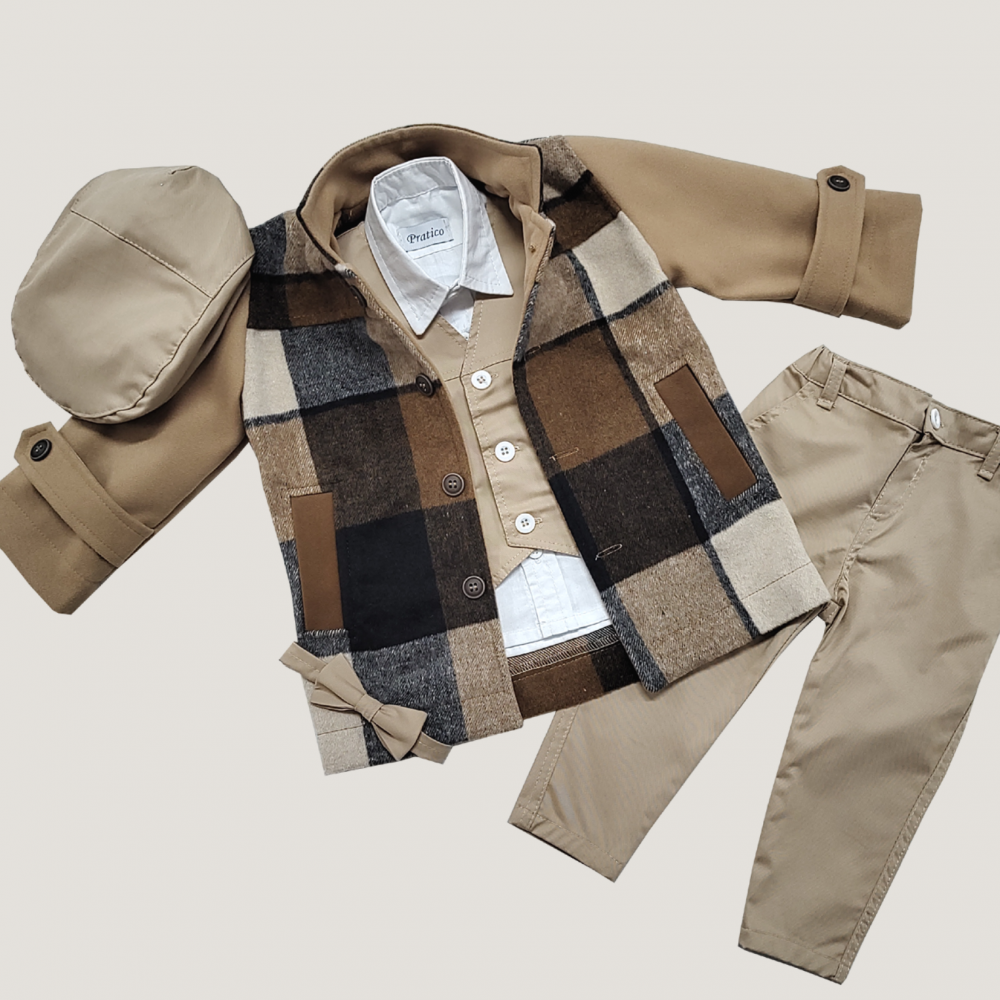 Karirani/kapućino komplet sa kaputom