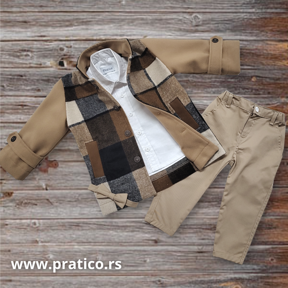 Karirani/kapućino/beli_2 komplet za male dečake