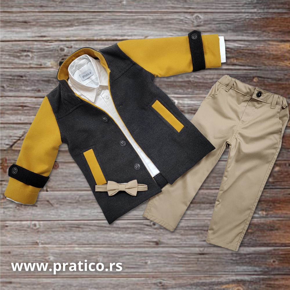 Oker/sivi/kapućino/beli komplet sa kaputom