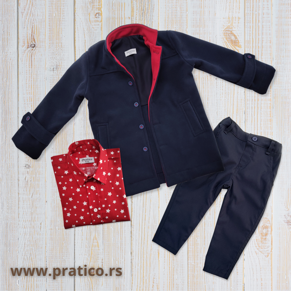 Crveni/zvezde/teget komplet sa kaputom