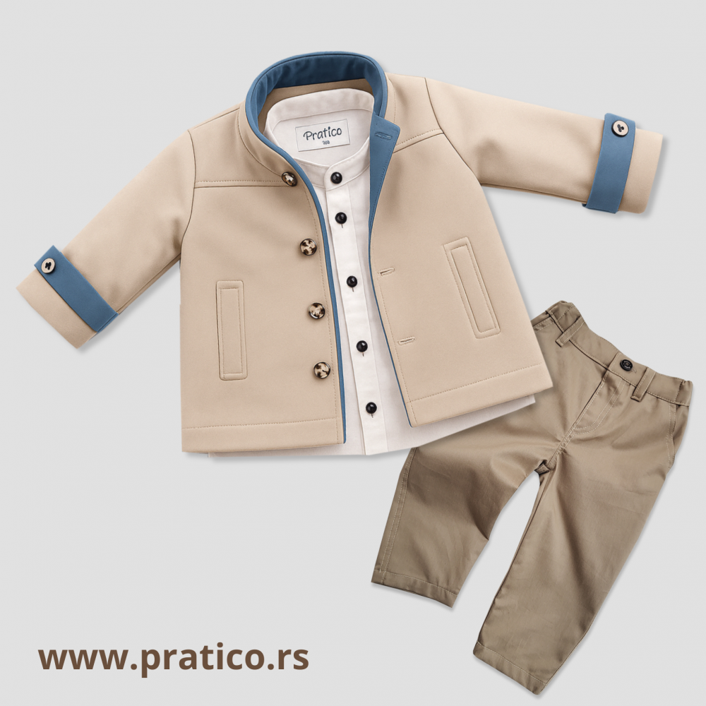 Bež/plavi/kapućino komplet sa kaputom