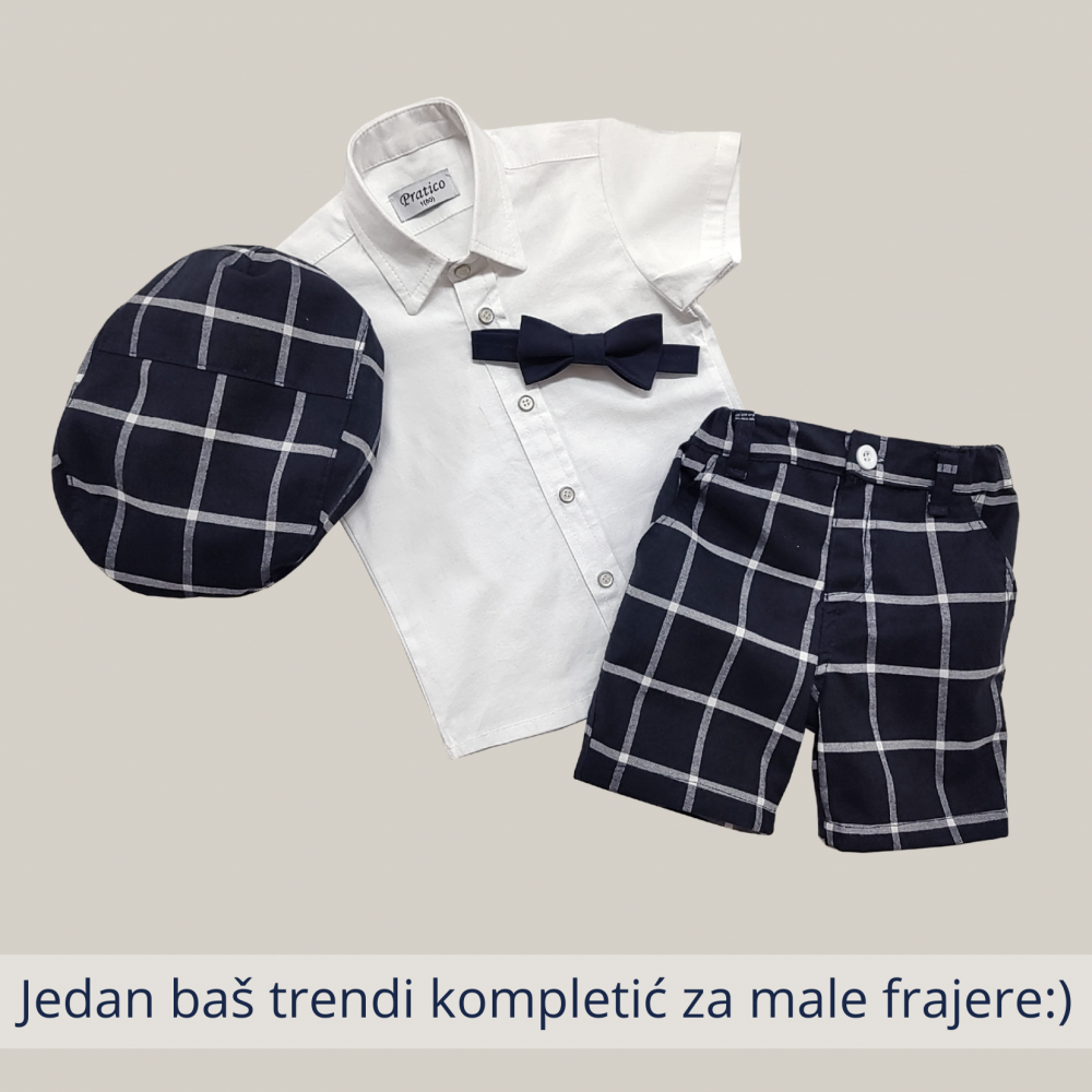 Tamno-teget/beli karirani komplet za male dečake