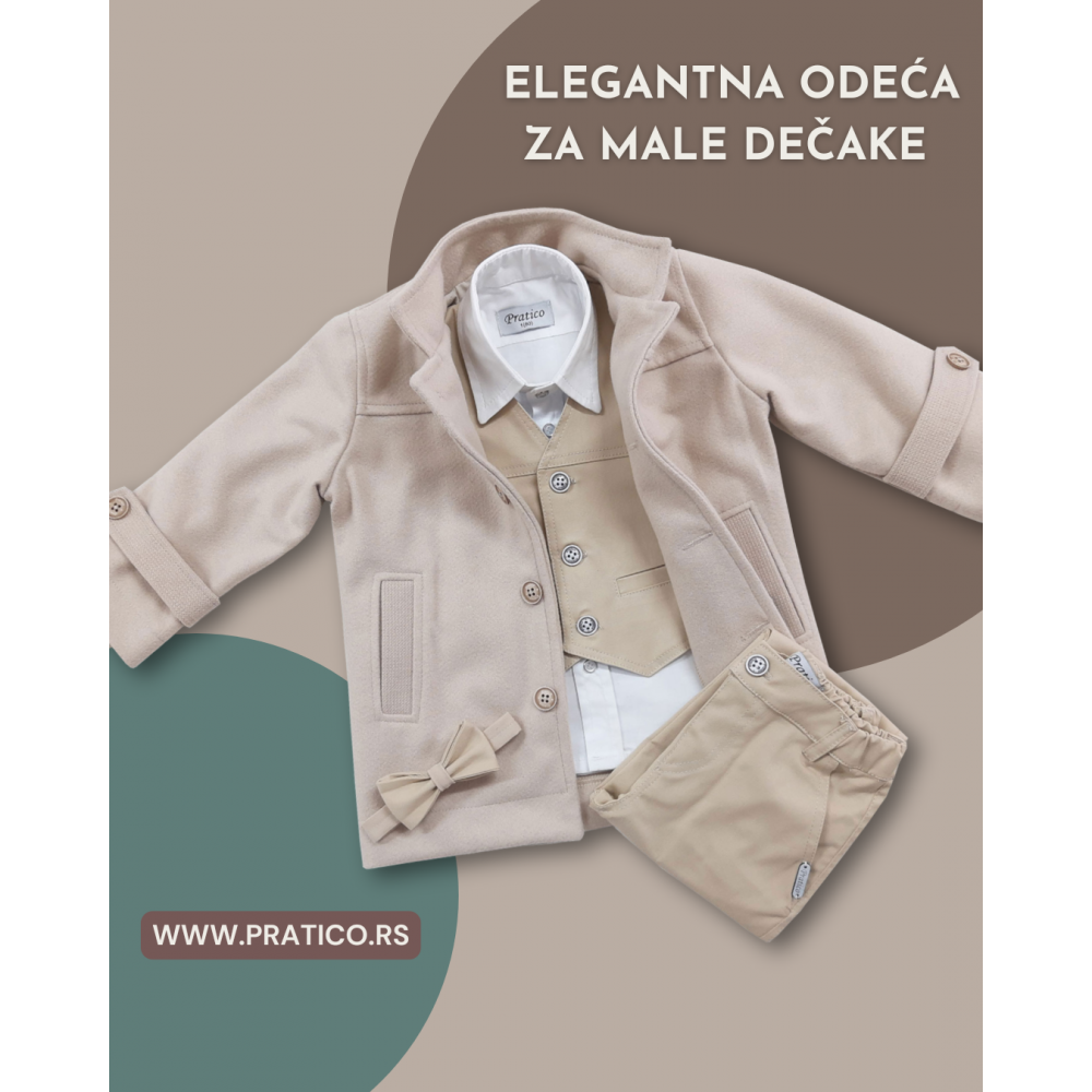 Bež/beli komplet za male dečake sa kaputom
