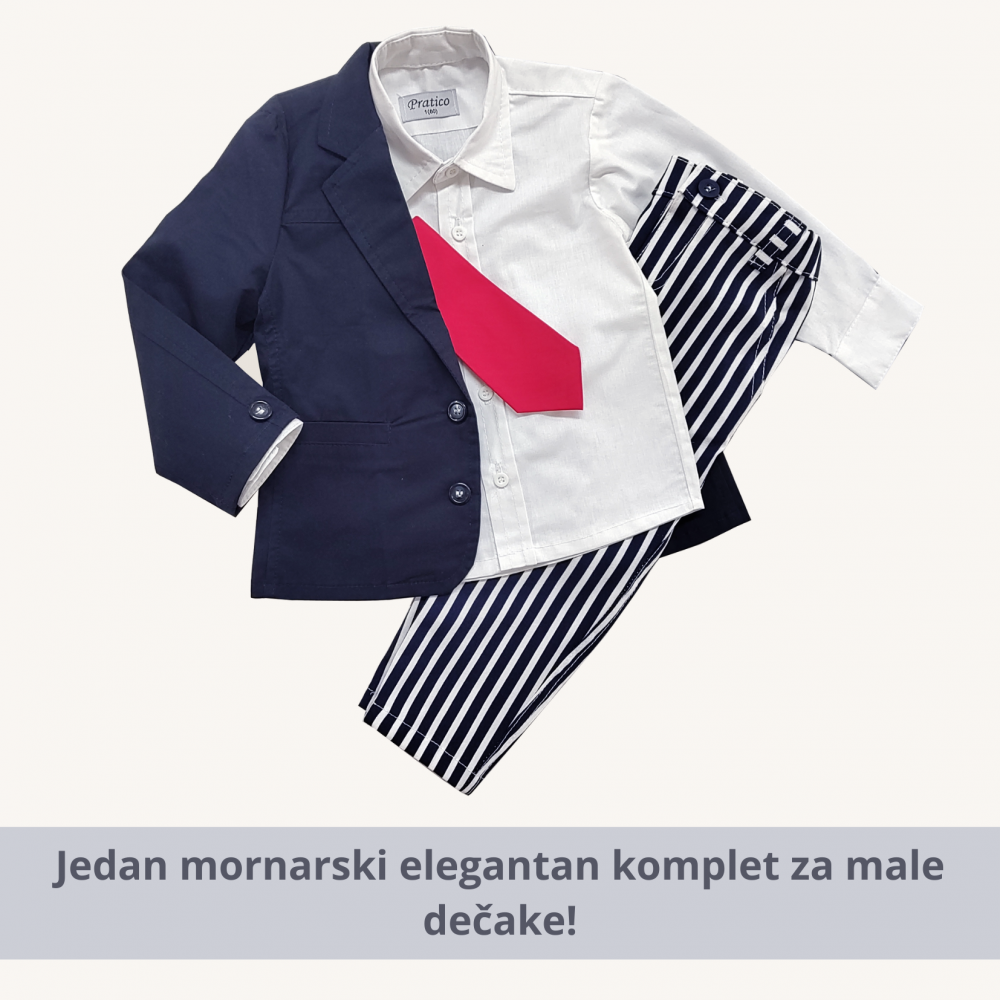 Belo/prugasto/crveni komplet za male dečake