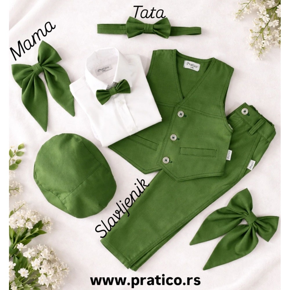 Zeleni laneni kompletić za celu porodicu